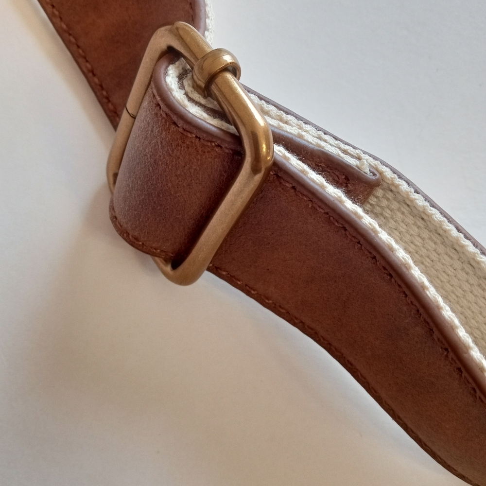 SOLD!Brandy Melville cow leather canvas brown cream shoulder messenger handbag - Picture 10 of 16